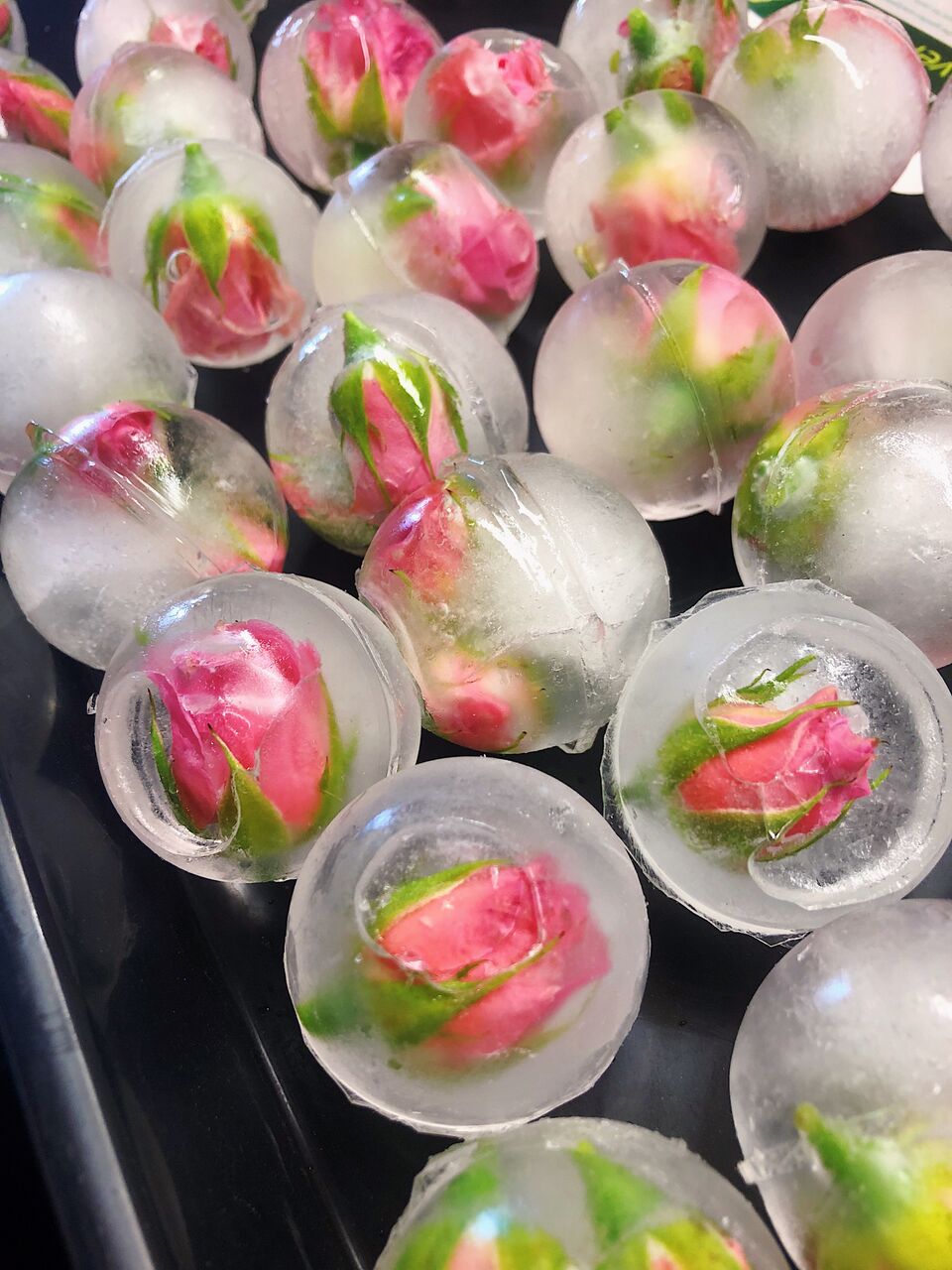 Rose petal ice spheres